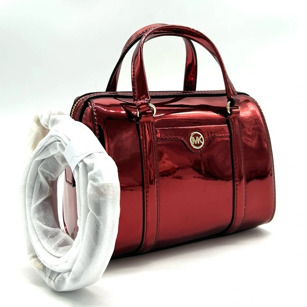 Michael Kors Jet Set Small Patent Duffel Crossbody Bag Cherry